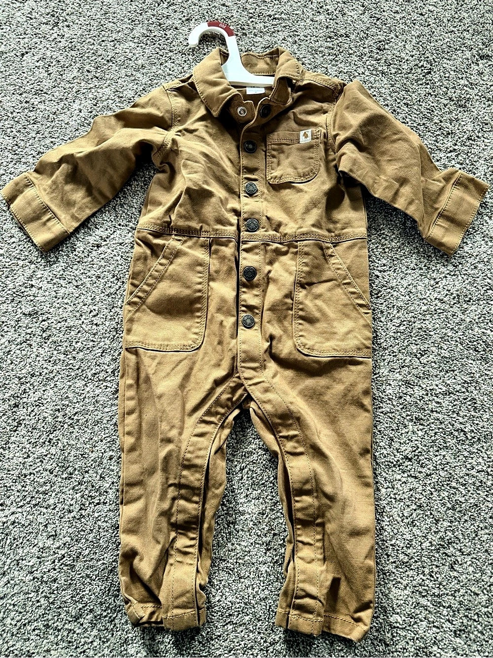 Carters Infant Long Sleeve Snap-Front Canvas Coverall Brown 18M